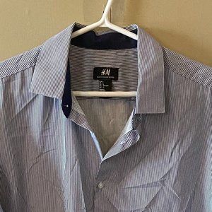 H&M Blue + White Pinstripe Button Up